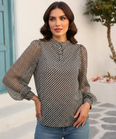 Comprar blusa manga longa feminina chiffon preto e branco  com estampa para looks casuais e elegantes no trabalho em promoção ZARA